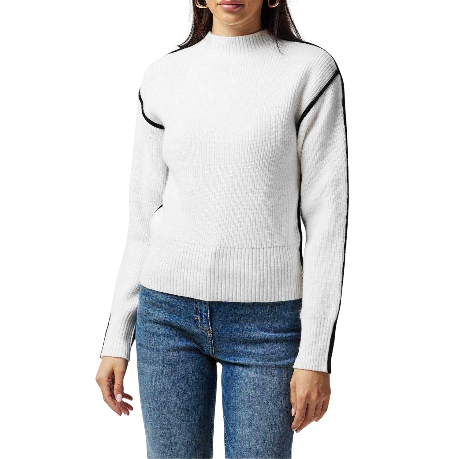 White - Side - French Connection Womens-Ladies Ribbed Mock Neck Relaxed Fit Sweater Top