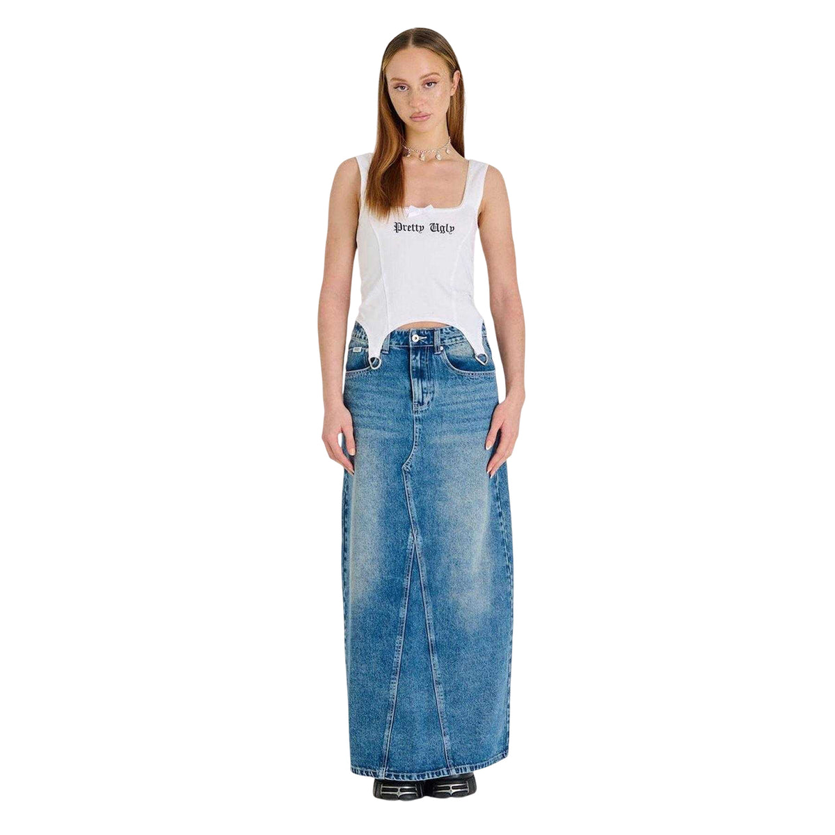 Blue - Side - The Ragged Priest Womens-Ladies Denim Maxi Skirt