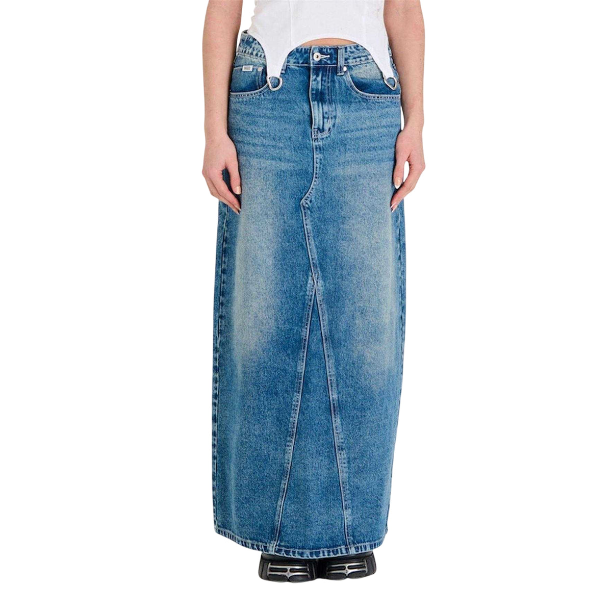 Blue - Front - The Ragged Priest Womens-Ladies Denim Maxi Skirt