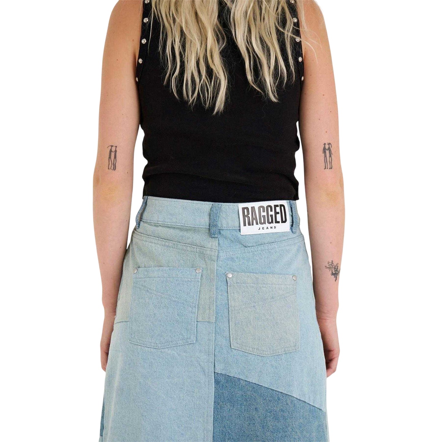 Blue - Back - The Ragged Priest Womens-Ladies Patchwork Denim Maxi Skirt