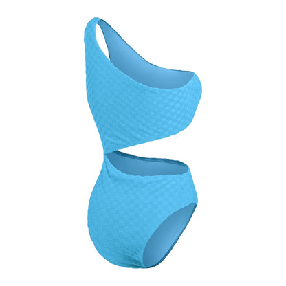 Blue - Back - Speedo Womens-Ladies Checkerboard Textured Cut Out One Piece Swimsuit