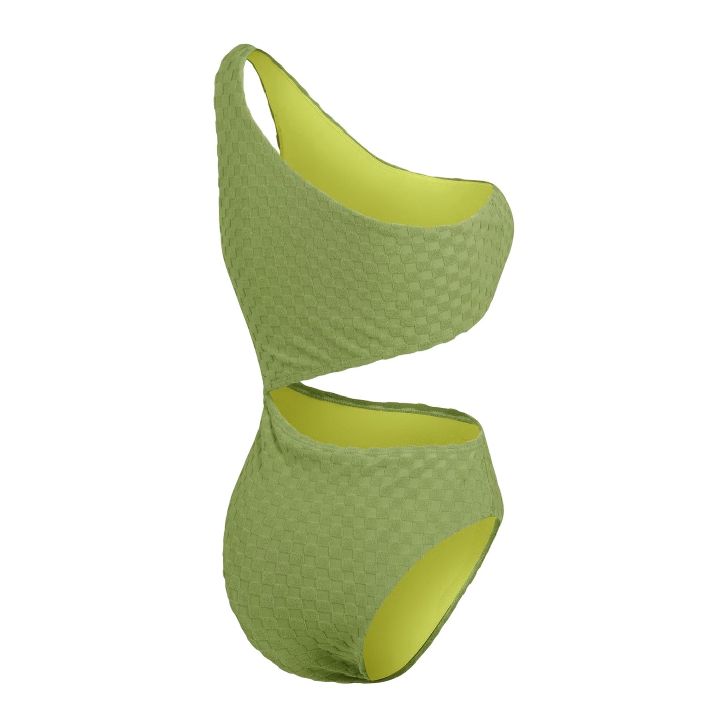 Green - Back - Speedo Womens-Ladies Checkerboard Textured Cut Out One Piece Swimsuit