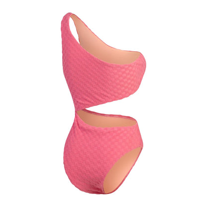 Light Pink - Back - Speedo Womens-Ladies Checkerboard Textured Cut Out One Piece Swimsuit