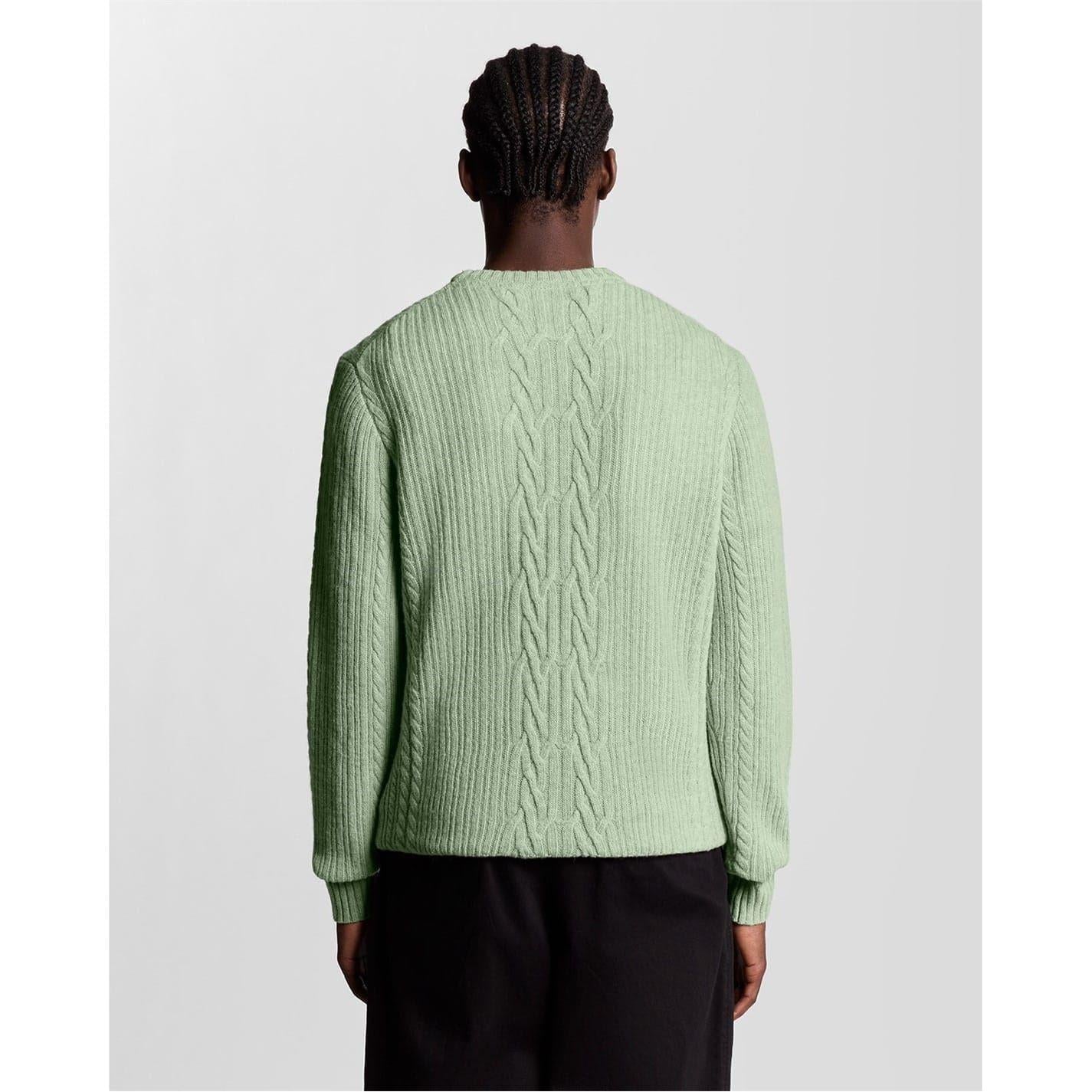 Mint Marl - Side - Lyle & Scott Mens Embroidered Logo Crew Neck Jumper