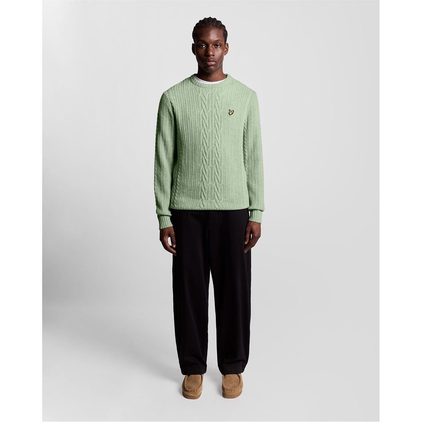 Mint Marl - Pack Shot - Lyle & Scott Mens Embroidered Logo Crew Neck Jumper