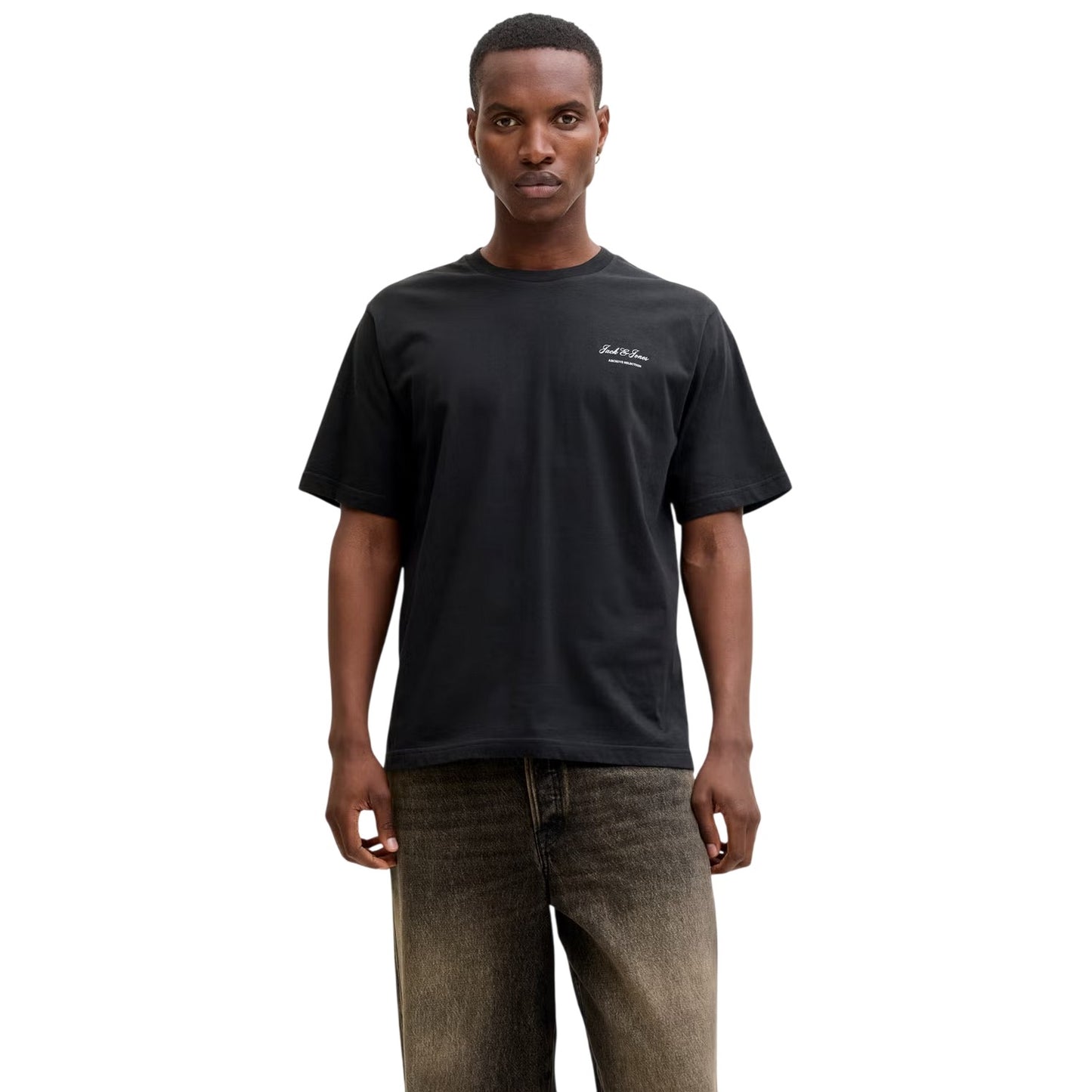 Black - Side - Jack And Jones Mens Archive Logo Crew Neck T-Shirt