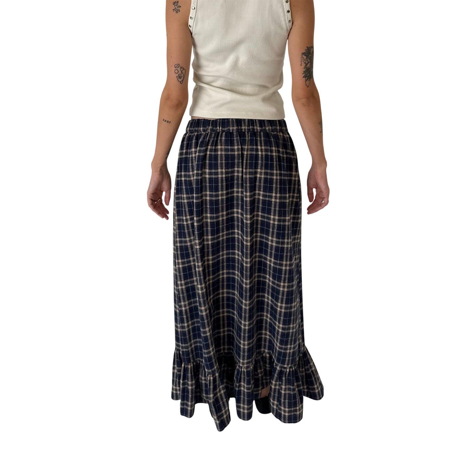 Blue - Back - The Ragged Priest Womens-Ladies Checked Ruffle Hem Maxi Skirt