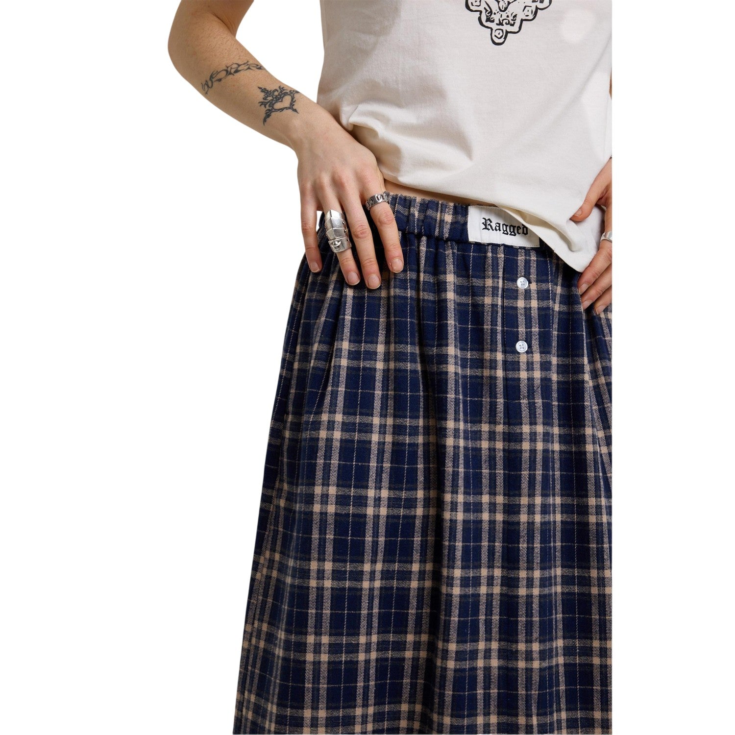 Blue - Side - The Ragged Priest Womens-Ladies Checked Ruffle Hem Maxi Skirt