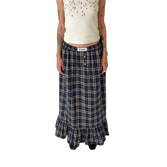 Blue - Front - The Ragged Priest Womens-Ladies Checked Ruffle Hem Maxi Skirt