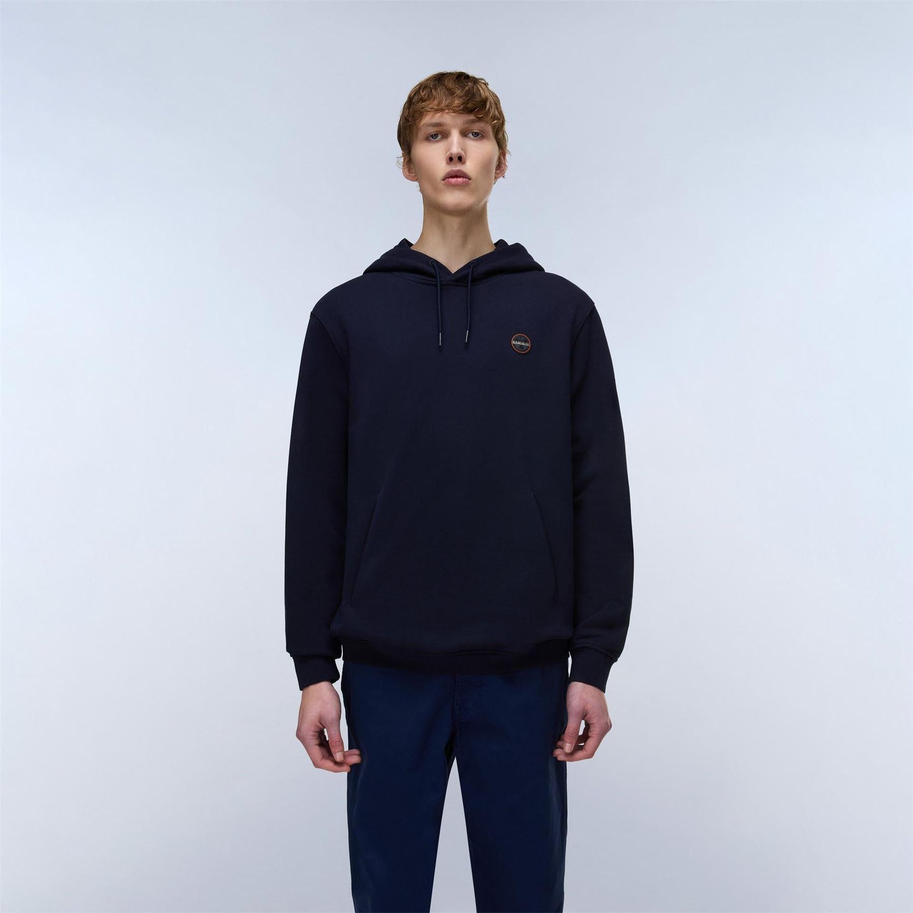 Marine Blue - Side - Napapijri Mens Cotton Long-Sleeved Pullover Hoodie