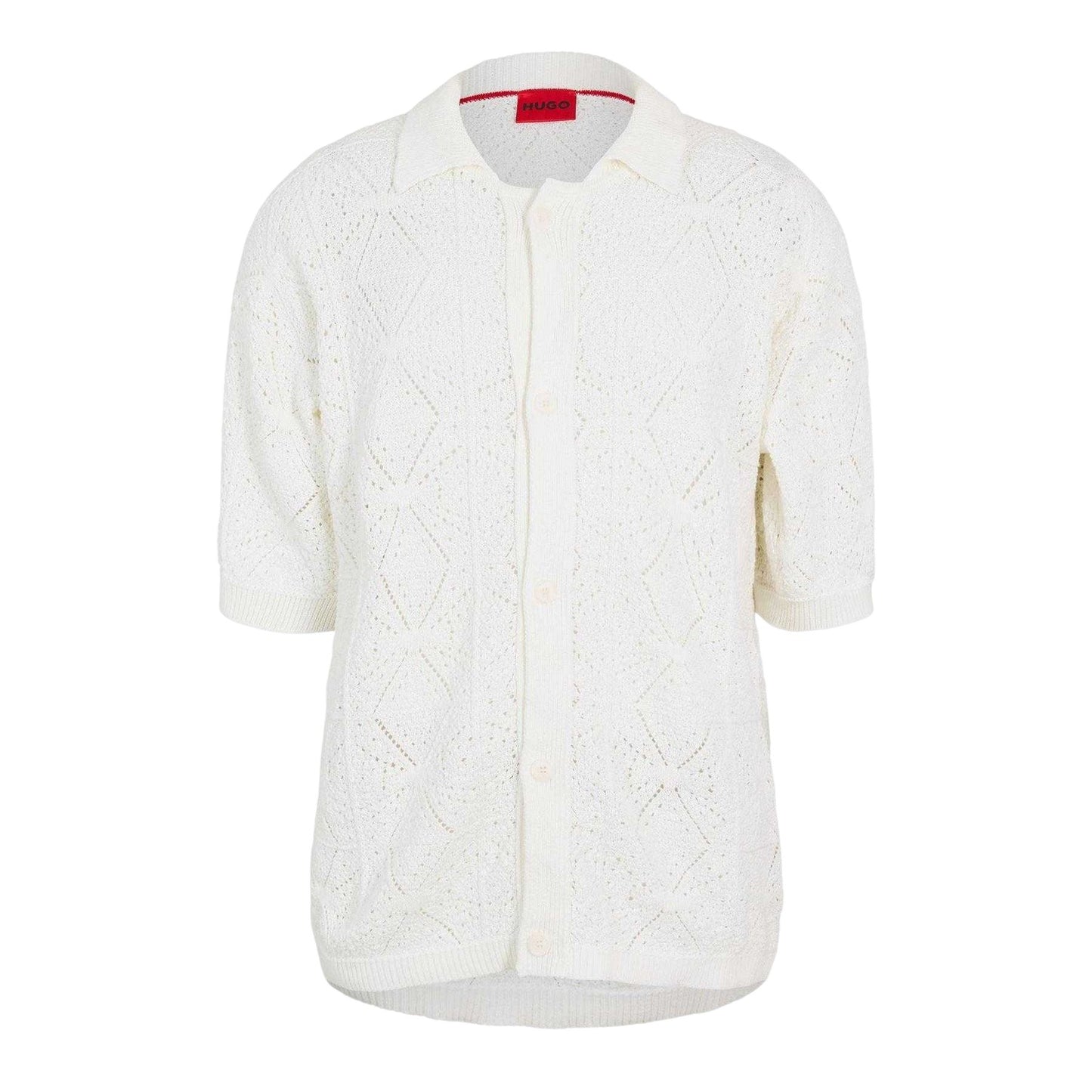White - Front - Hugo Mens Diamond Knit Cardigan
