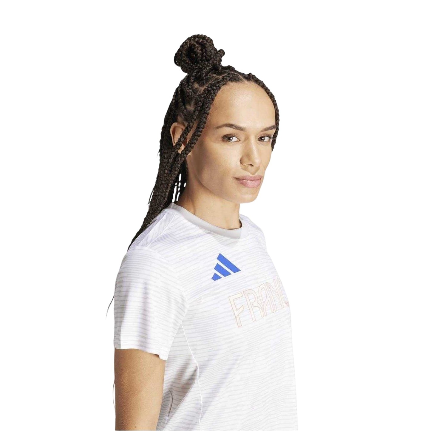 White - Side - Adidas Womens-Ladies France Stripes T-Shirt