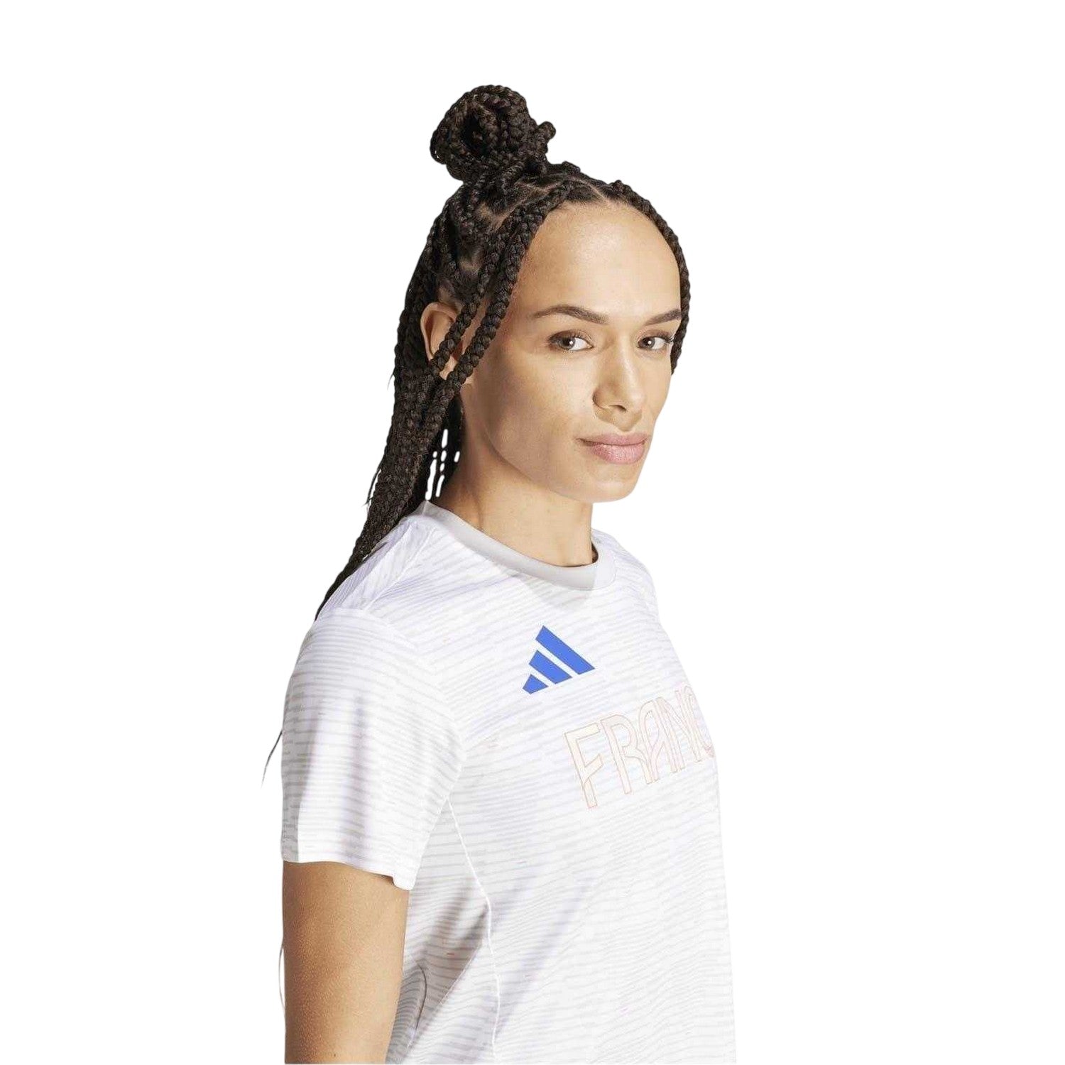 White - Side - Adidas Womens-Ladies France Stripes T-Shirt