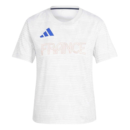 White - Front - Adidas Womens-Ladies France Stripes T-Shirt