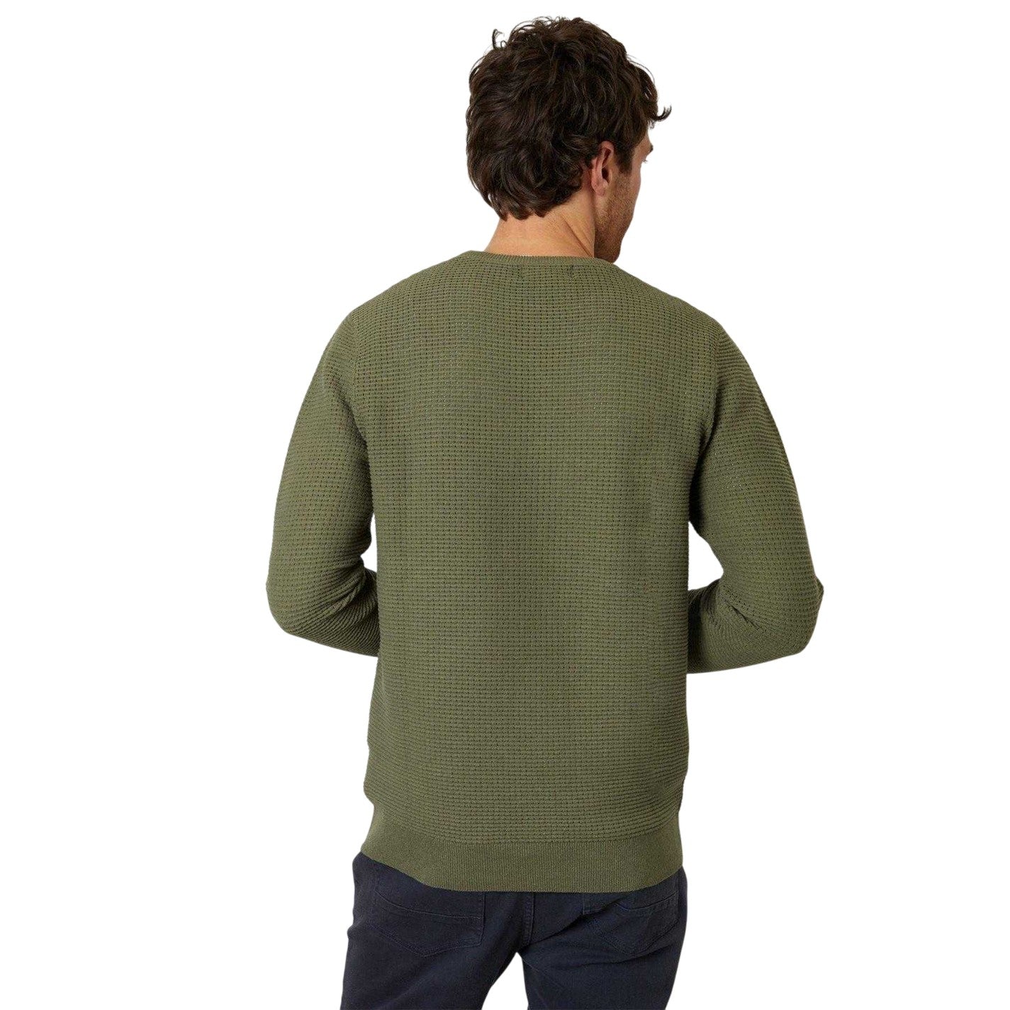 Olive - Back - Threadbare Mens Yarra Textured Regular Jumper