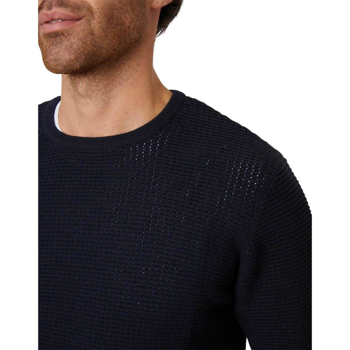 Navy - Side - Threadbare Mens Yarra Textured Regular Jumper
