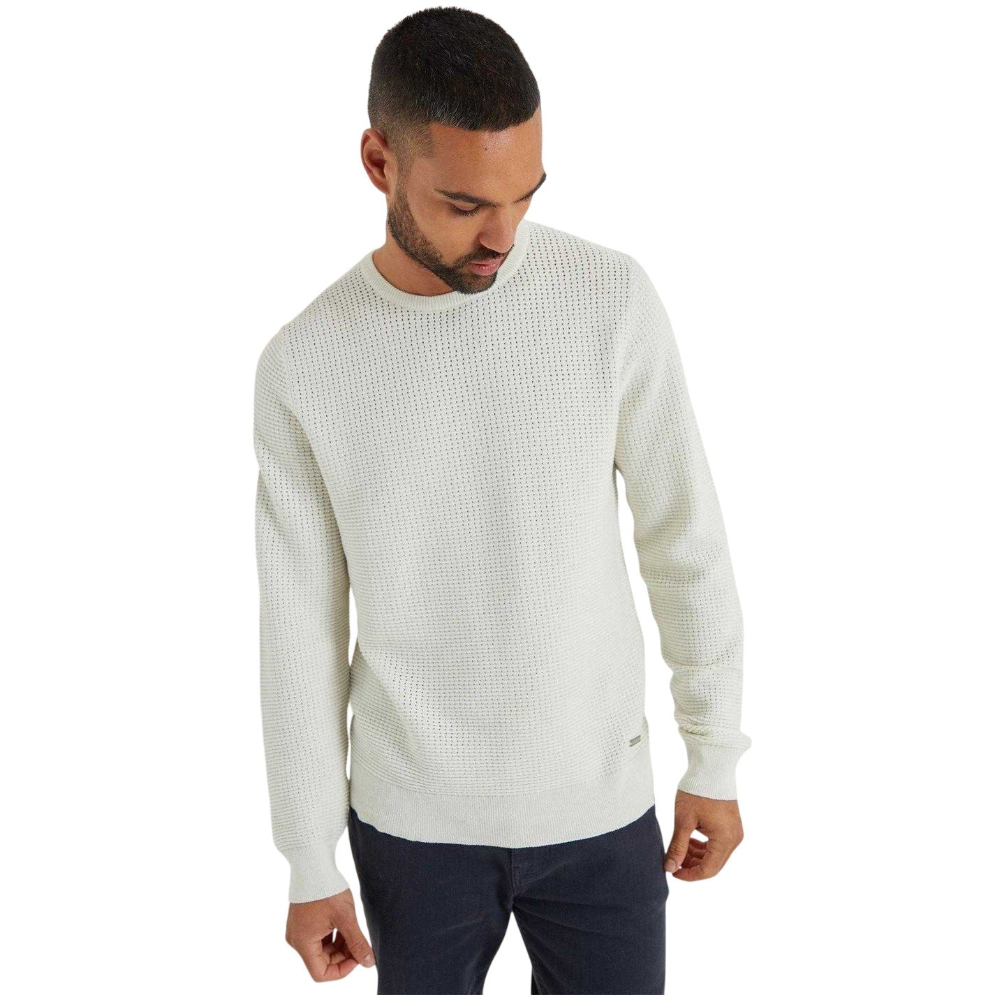 Ecru - Front - Threadbare Mens Yarra Textured Regular Jumper