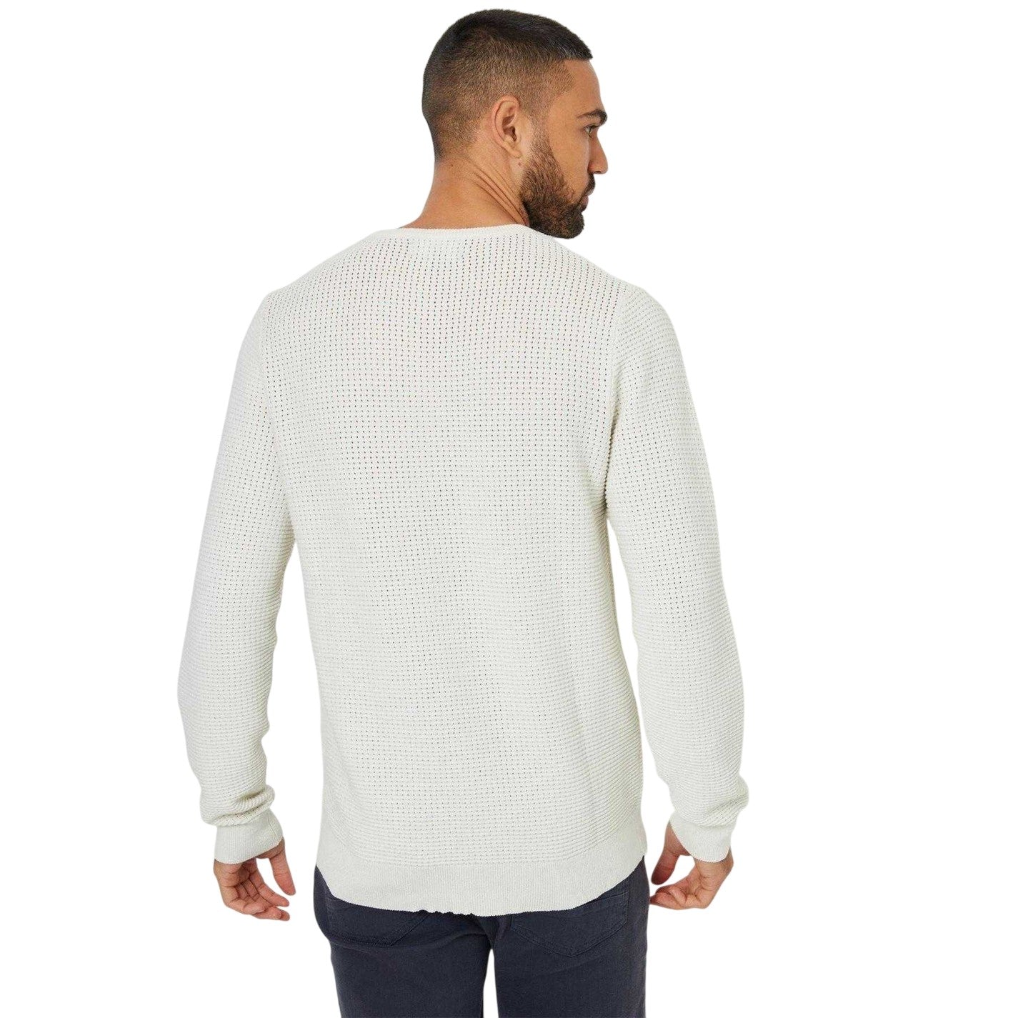 Ecru - Back - Threadbare Mens Yarra Textured Regular Jumper