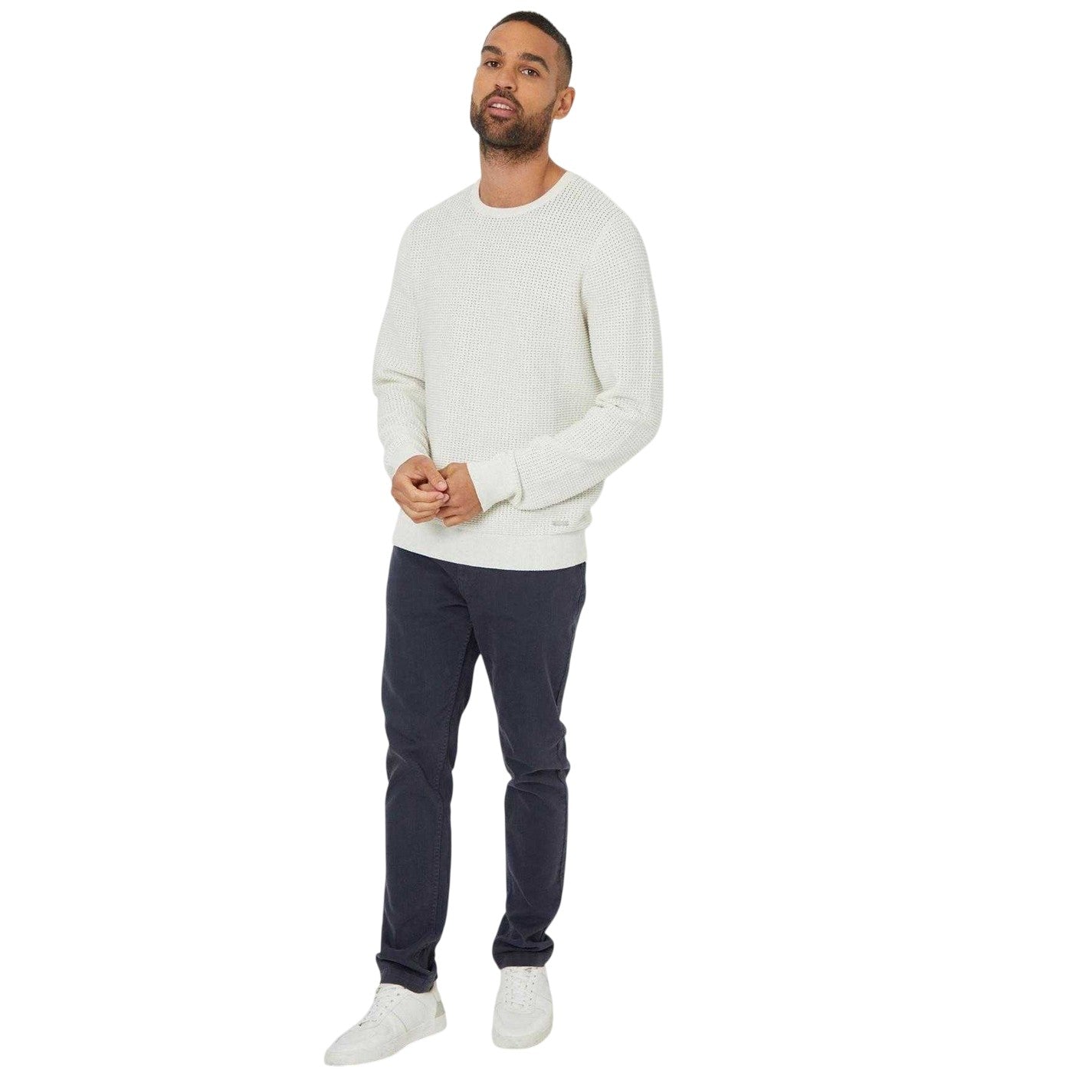Ecru - Lifestyle - Threadbare Mens Yarra Textured Regular Jumper