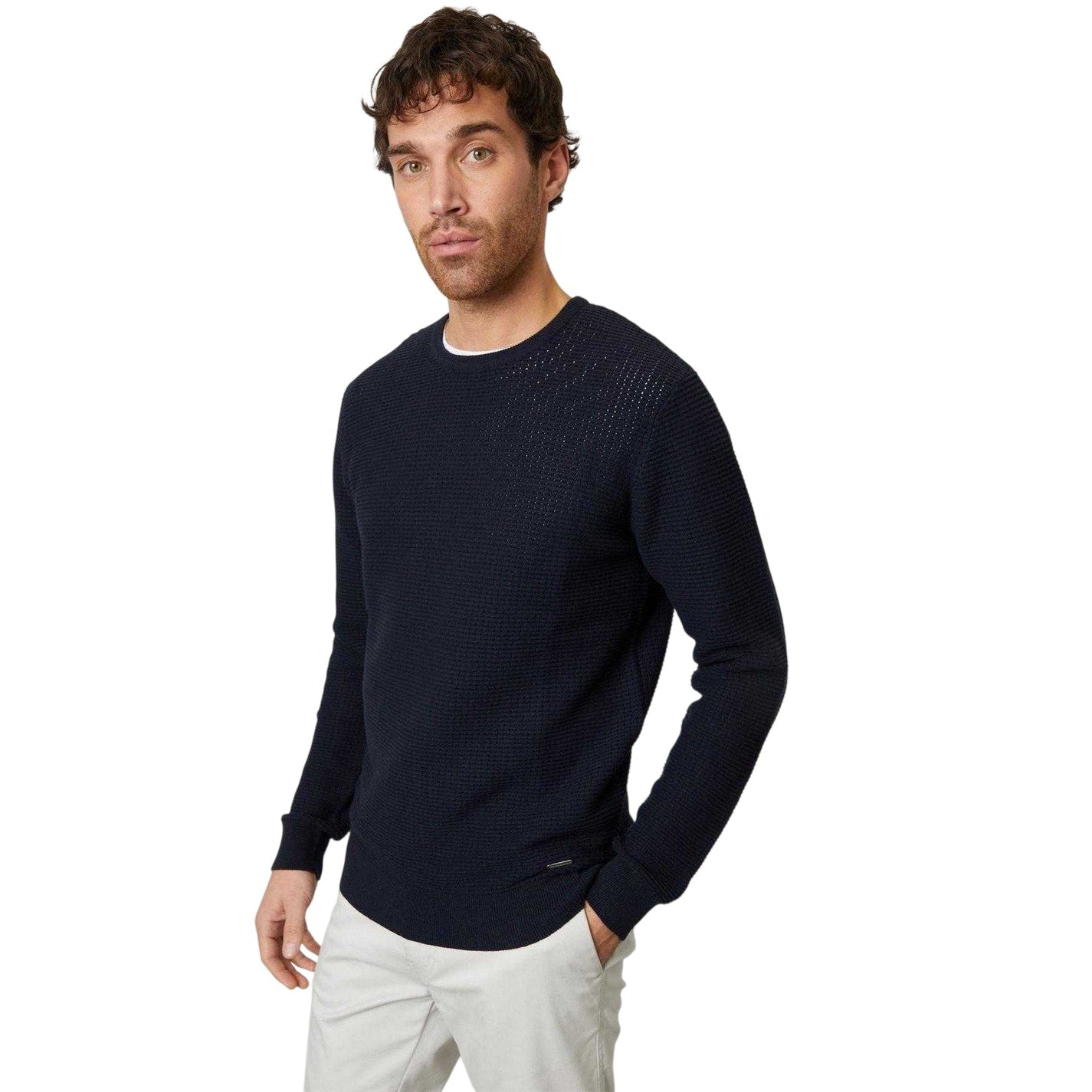 Navy - Front - Threadbare Mens Yarra Textured Regular Jumper