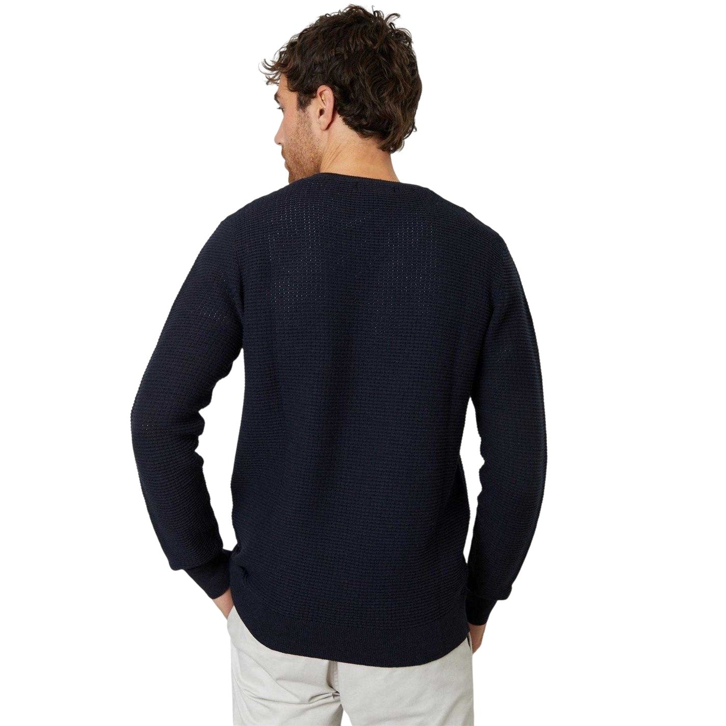 Navy - Back - Threadbare Mens Yarra Textured Regular Jumper