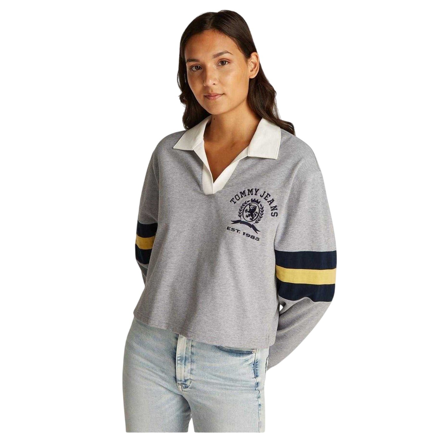 Grey Heather - Front - Tommy Jeans Womens-Ladies Crest Cotton Sweatshirt