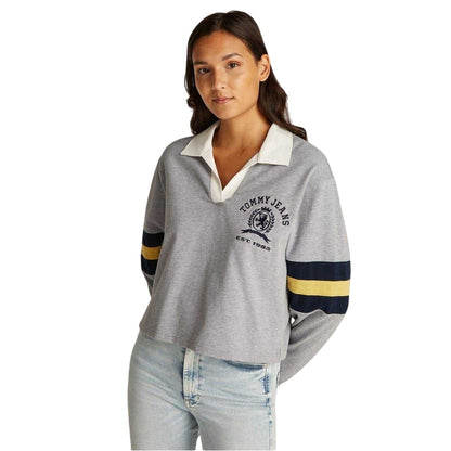 Grey Heather - Front - Tommy Jeans Womens-Ladies Crest Cotton Sweatshirt