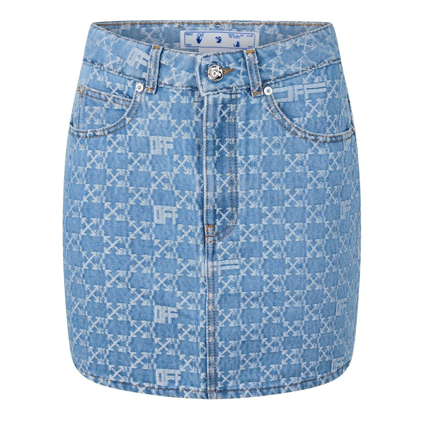 Light Blue - Front - Off White Womens-Ladies Monogram Denim Mini Skirt