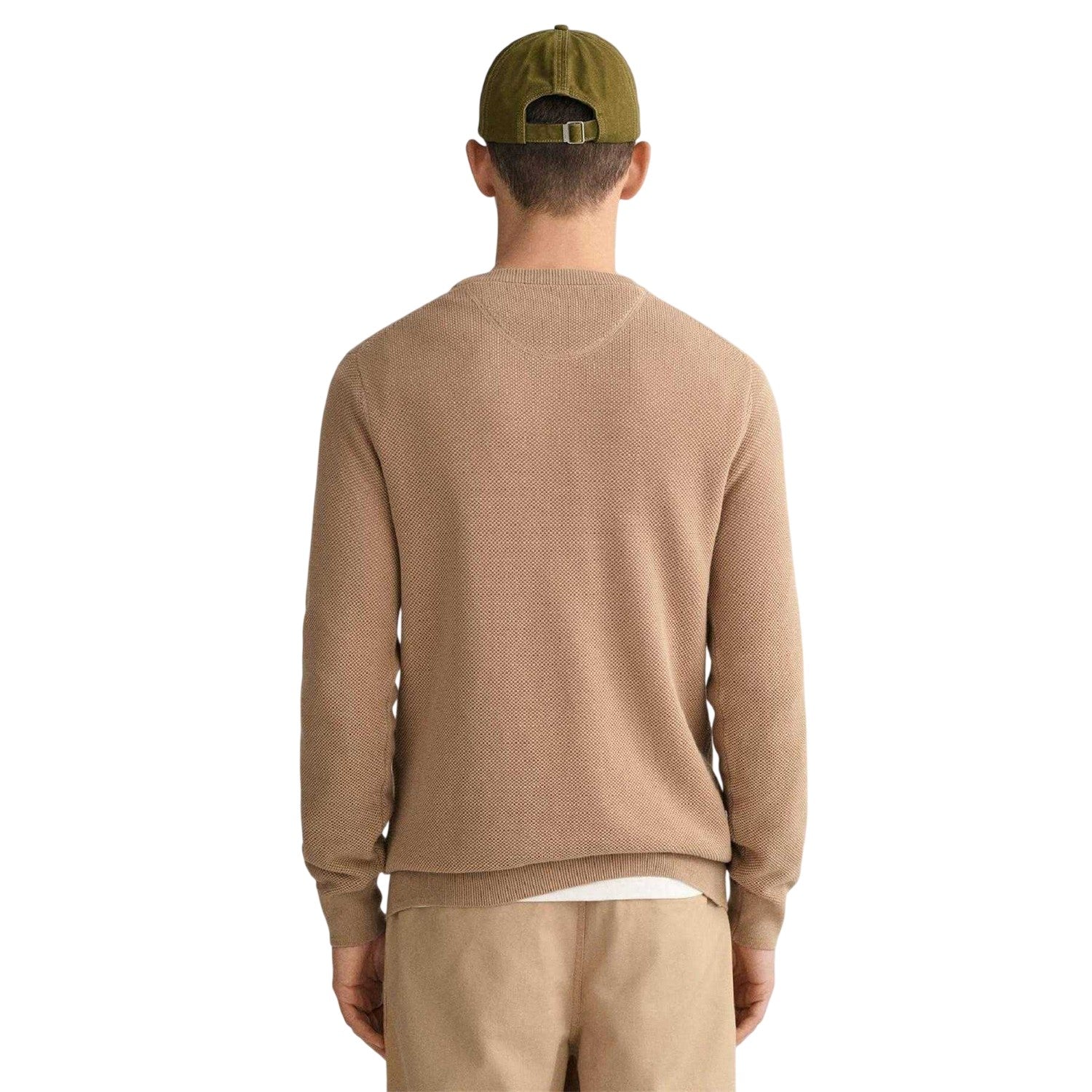 Khaki Brown - Back - Gant Mens Cotton Pique Pullover