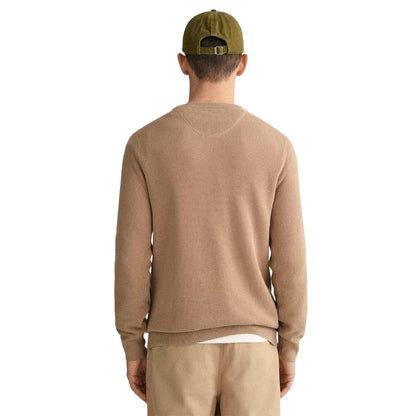 Khaki Brown - Back - Gant Mens Cotton Pique Pullover