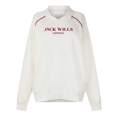 Vintage White - Front - Jack Wills Womens-Ladies Relaxed Fit Polo Sweatshirt