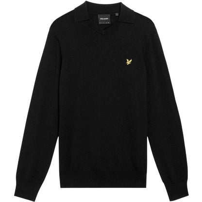 Jet Black - Front - Lyle & Scott Mens Logo Collared Jumper