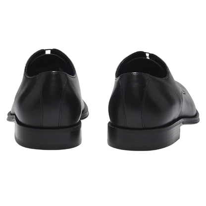Dark Brown - Back - Boss Mens Leather Low Block Heel Formal Shoes