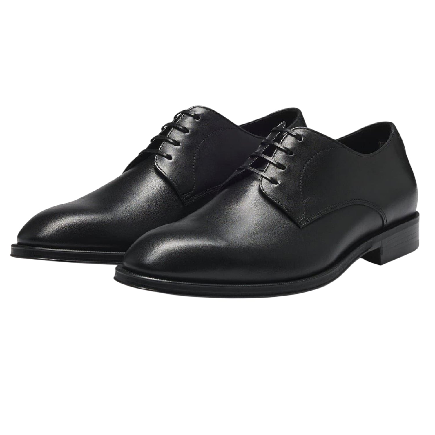 Dark Brown - Side - Boss Mens Leather Low Block Heel Formal Shoes