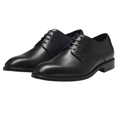 Dark Brown - Side - Boss Mens Leather Low Block Heel Formal Shoes