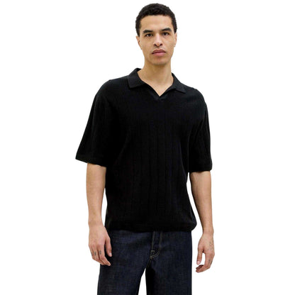Black - Front - Jack And Jones Mens Ribbed Polo Shirt