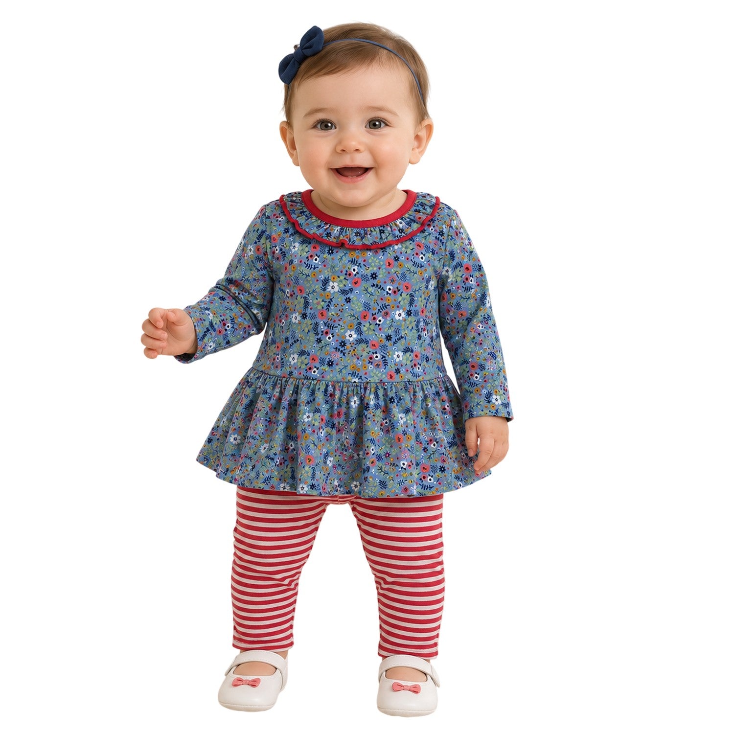 Multicoloured - Back - Lilly & Sid Baby Girls Ditsy Floral Crew Neck Long-Sleeved Co-ord Set