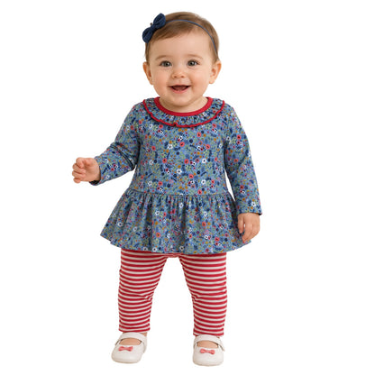 Multicoloured - Back - Lilly & Sid Baby Girls Ditsy Floral Crew Neck Long-Sleeved Co-ord Set