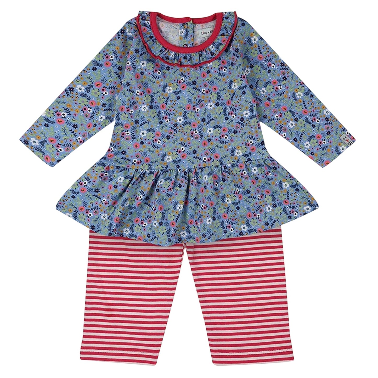 Multicoloured - Front - Lilly & Sid Baby Girls Ditsy Floral Crew Neck Long-Sleeved Co-ord Set
