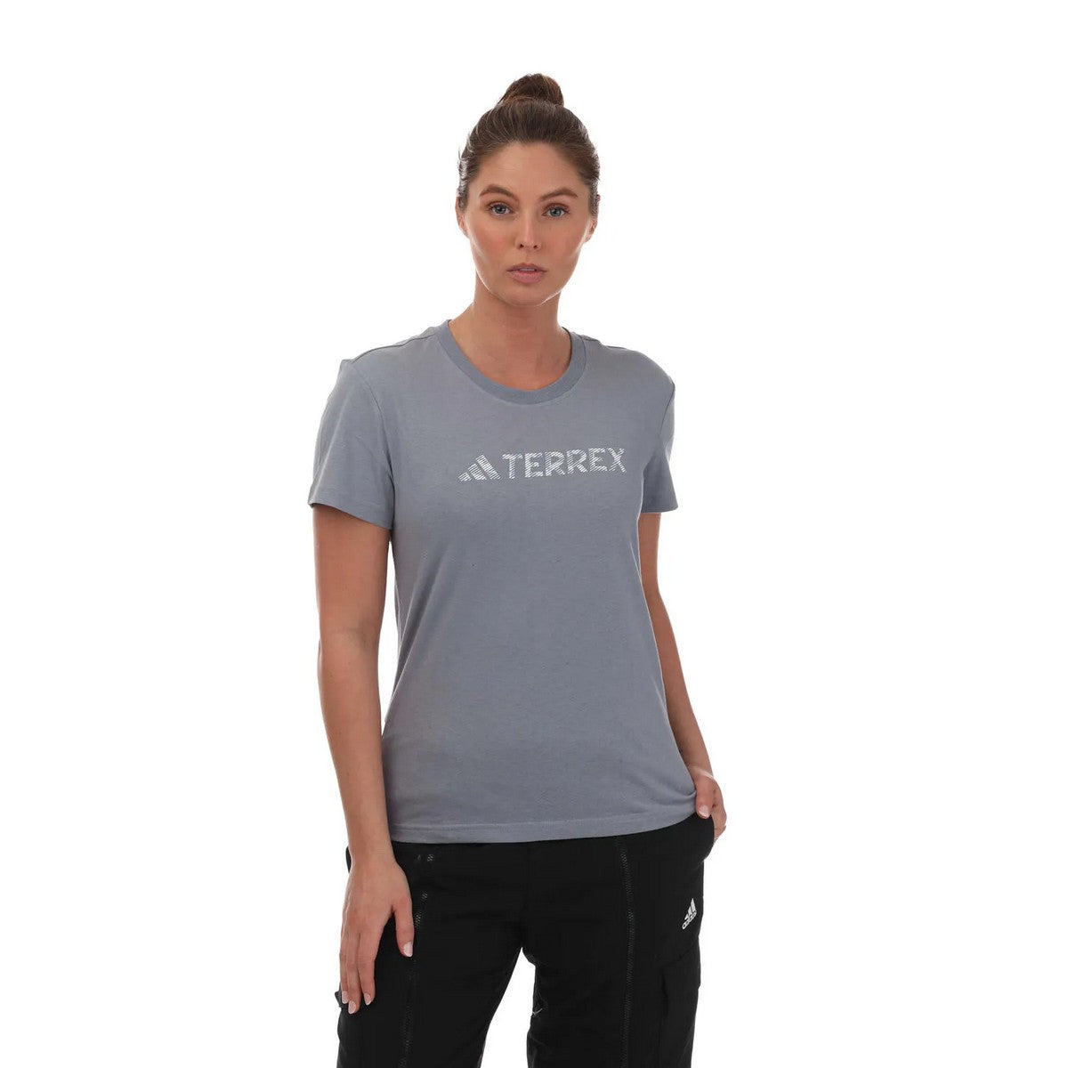 Grey-Blue - Pack Shot - Adidas Womens-Ladies Terrex Logo T-Shirt