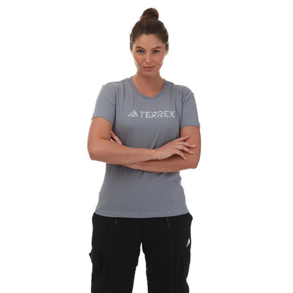 Grey-Blue - Front - Adidas Womens-Ladies Terrex Logo T-Shirt