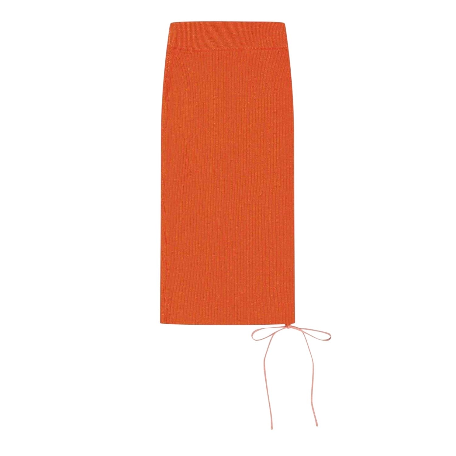 Coral Red - Back - Off White Womens-Ladies Knitted Side Tie Slim Midi Skirt