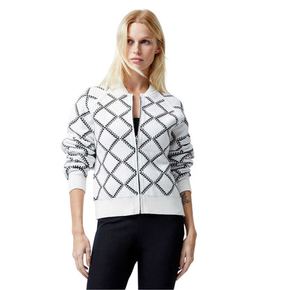 White - Side - French Connection Womens-Ladies Checked Reversible Relaxed Fit Cardigan
