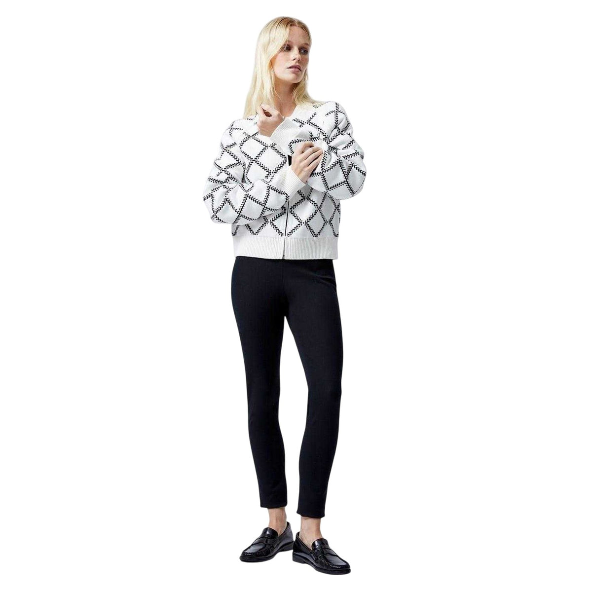 White - Lifestyle - French Connection Womens-Ladies Checked Reversible Relaxed Fit Cardigan