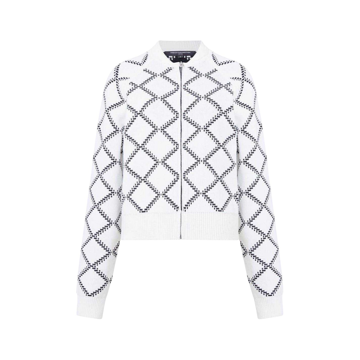 White - Front - French Connection Womens-Ladies Checked Reversible Relaxed Fit Cardigan
