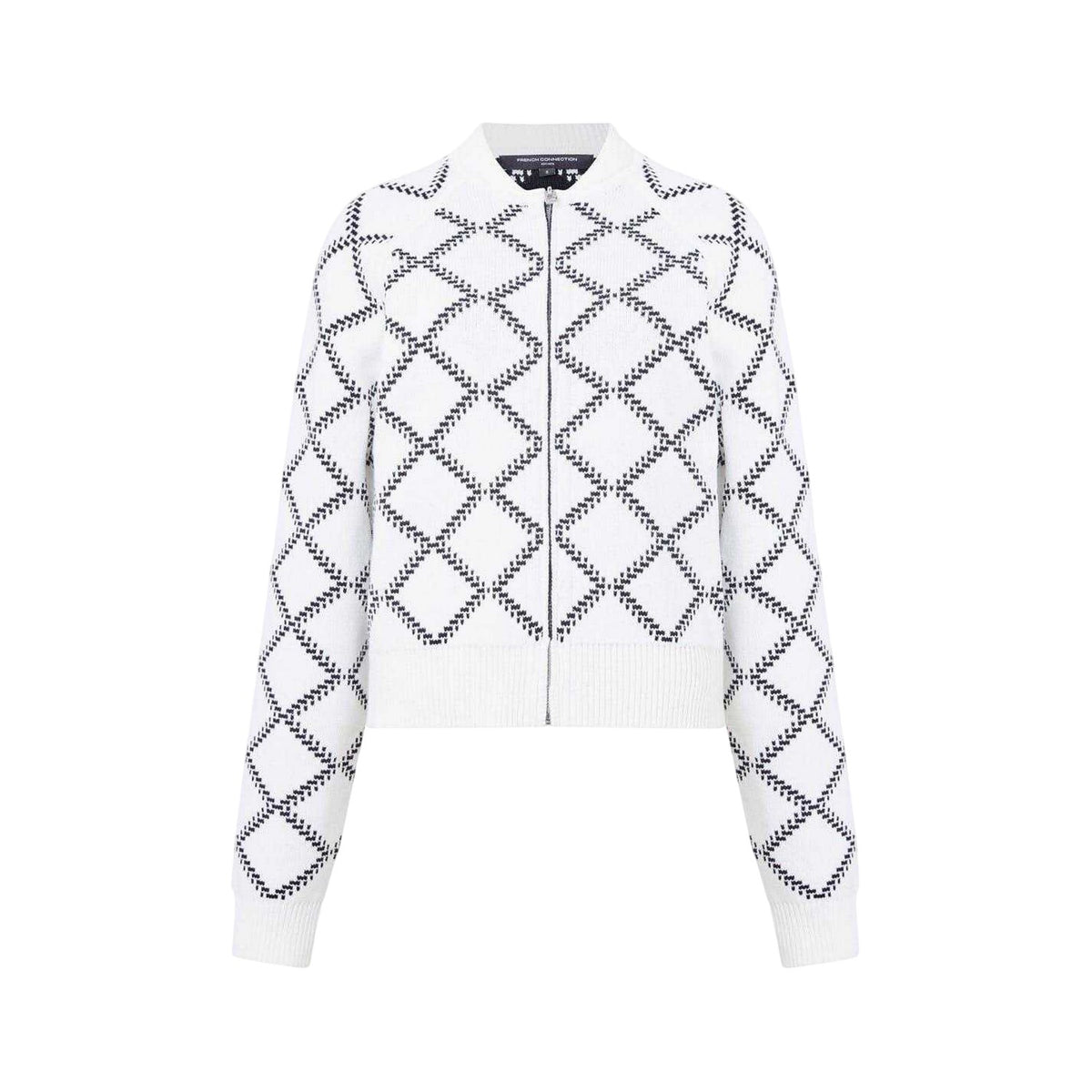 White - Front - French Connection Womens-Ladies Checked Reversible Relaxed Fit Cardigan