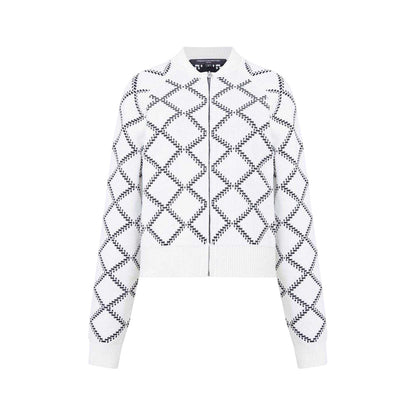 White - Front - French Connection Womens-Ladies Checked Reversible Relaxed Fit Cardigan