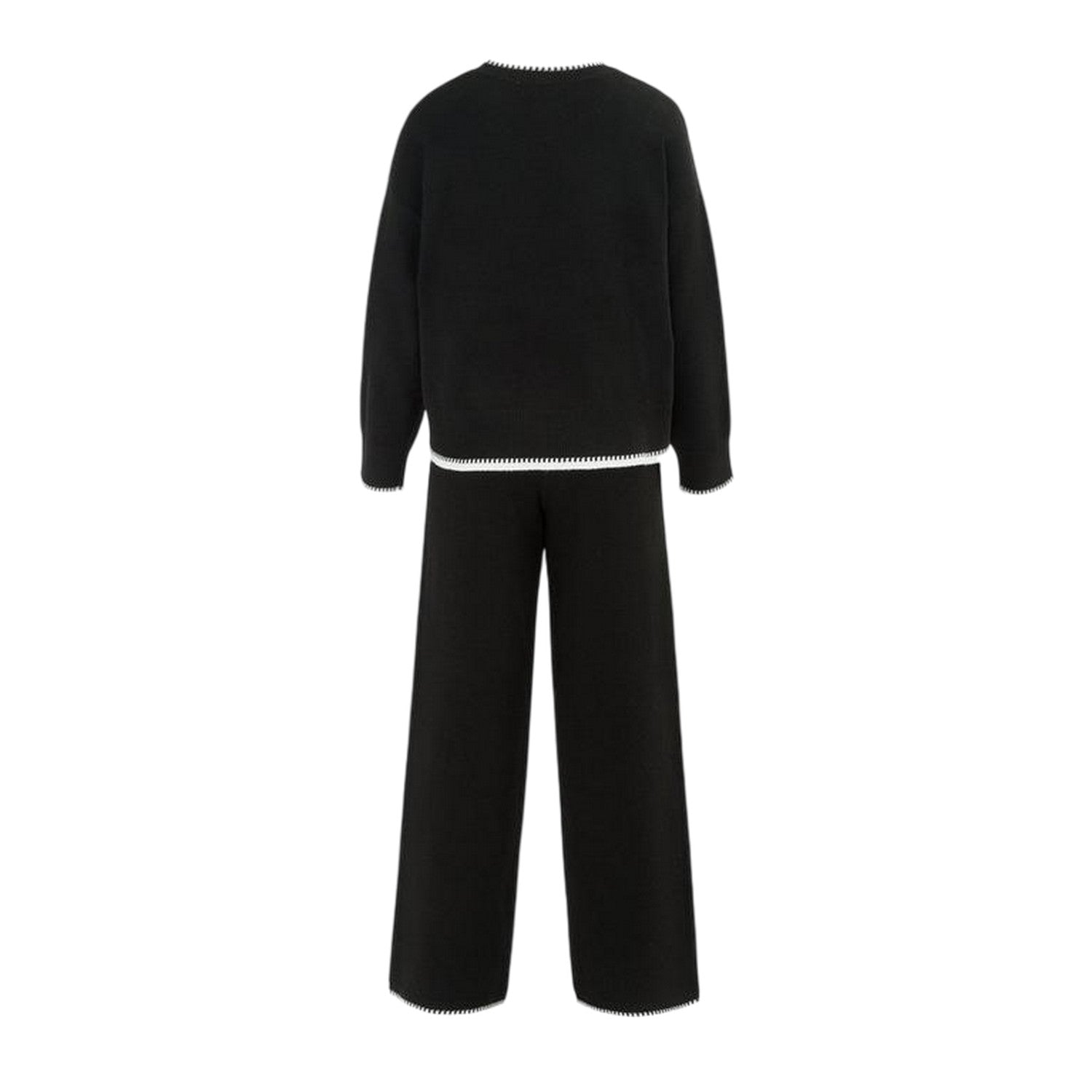 Black-White - Back - Miso Womens-Ladies Contrast Hem Long-Sleeved Top & Bottom Set