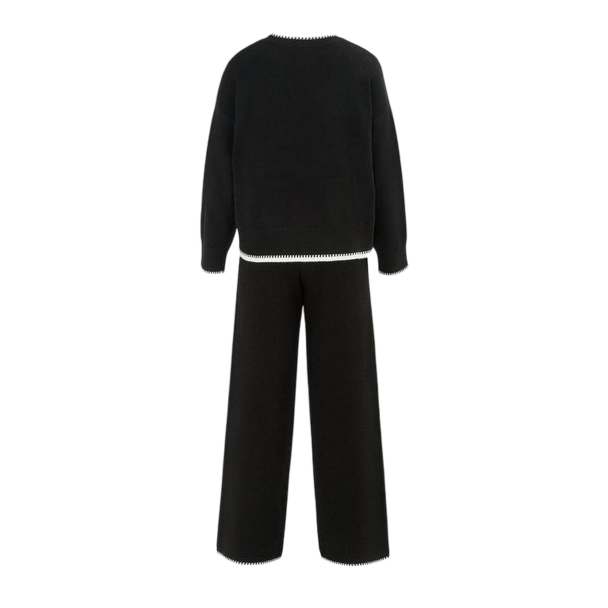 Black-White - Back - Miso Womens-Ladies Contrast Hem Long-Sleeved Top & Bottom Set