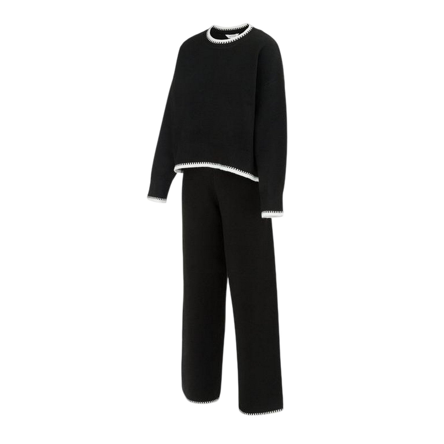 Black-White - Side - Miso Womens-Ladies Contrast Hem Long-Sleeved Top & Bottom Set